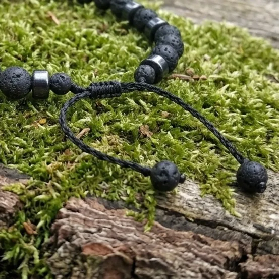 Tali pengunci Gelang Lava Kaba dengan ujung batu lava 4 mm